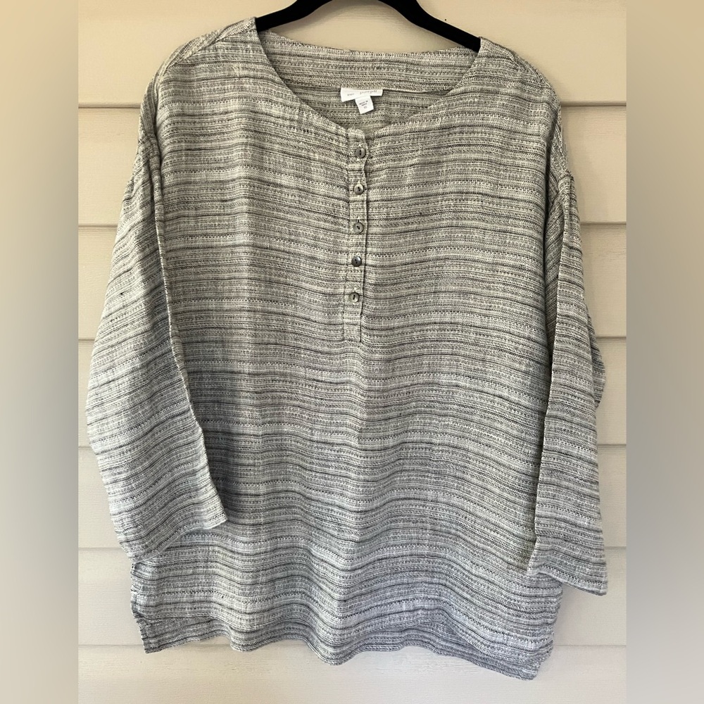 Pure Jill 100% linen blouse Beachy coastal Lagenlook minimalist oversized XS